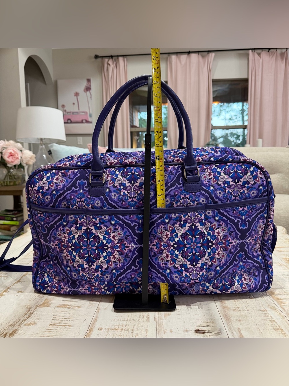 Vera Bradley Iconic Lay Flat Weekender Purple Medallion Travel Duffel Carry On - Picture 3 of 11